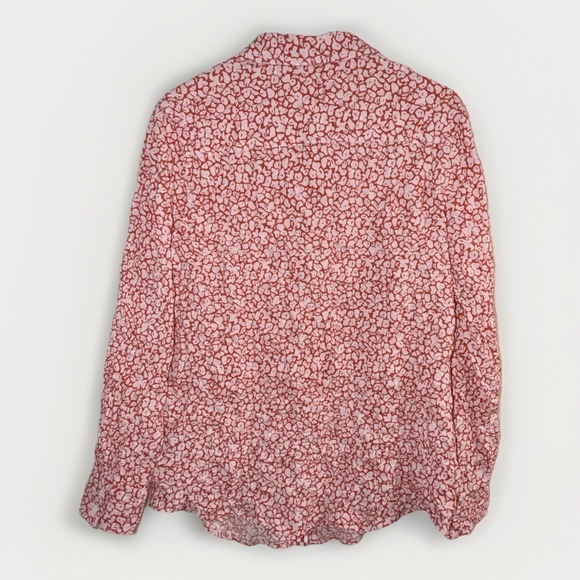 J. Mclaughlin Lois Top Size Medium Red & Pink Button Up Collared Crinkle Blouse - Picture 5 of 8